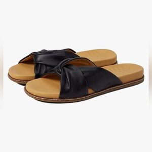 Sperry Gold Cup Waveside Cross Strap Slide Sandals Black Leather NEW